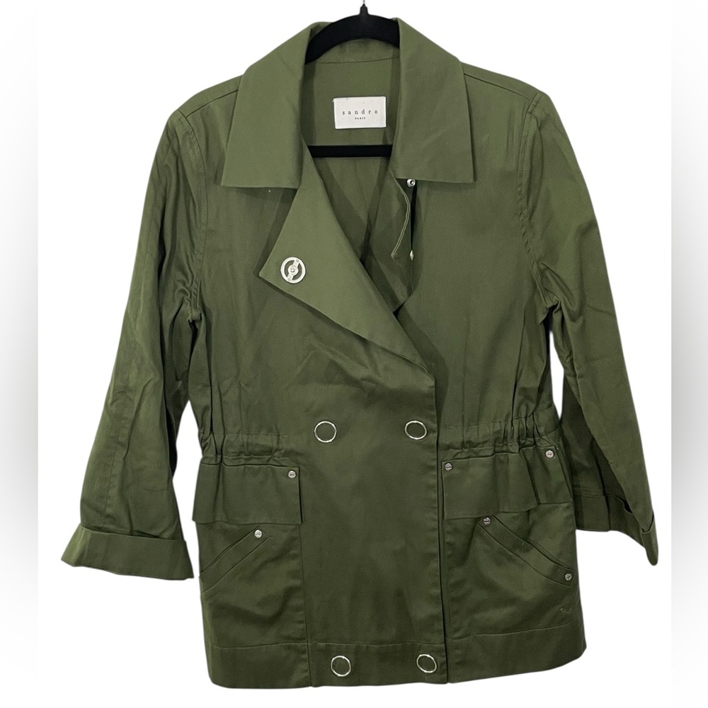 Sandro Paris Olive Green Utility Double Breasted Jacket Women’s Size EU 38 US 6‎